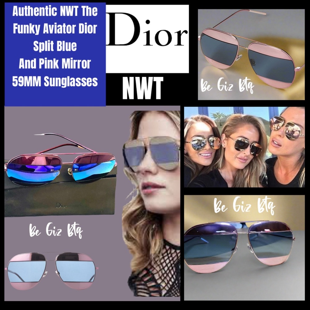 🔥🔥NWT The Funky Aviator Dior Split Blue And Pink Mirror 59MM Sunglasses - Picture 2 of 16